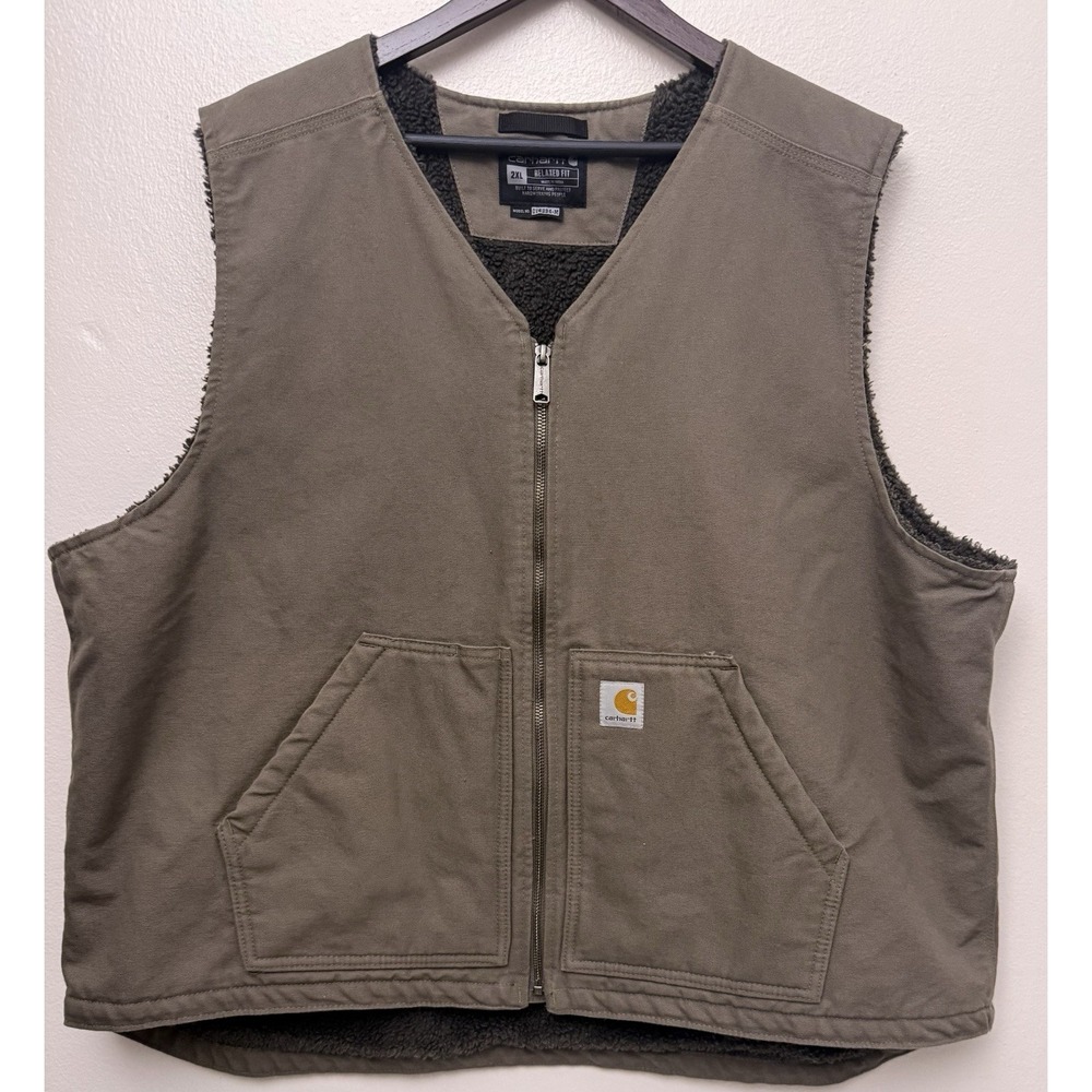 Carhartt 2XL Washed Duck Canvas Chore Vest Sherpa Lining 104394 DWD‎